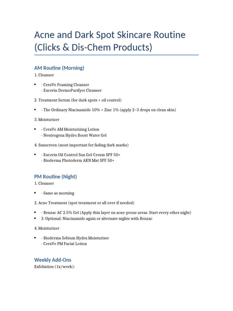 Acne & Dark Spot Skincare Routine | PDF