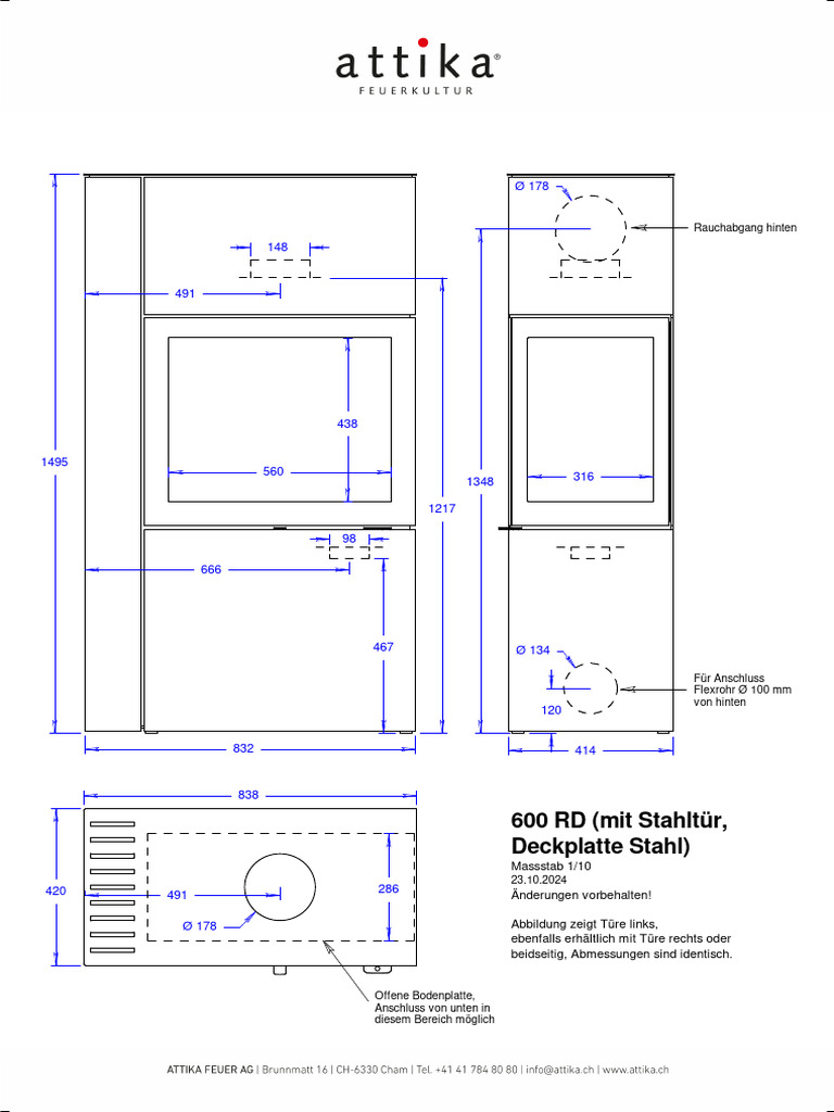 600 RD Zeichnung PDF Holz Kaminofen Attika 20241015 | PDF