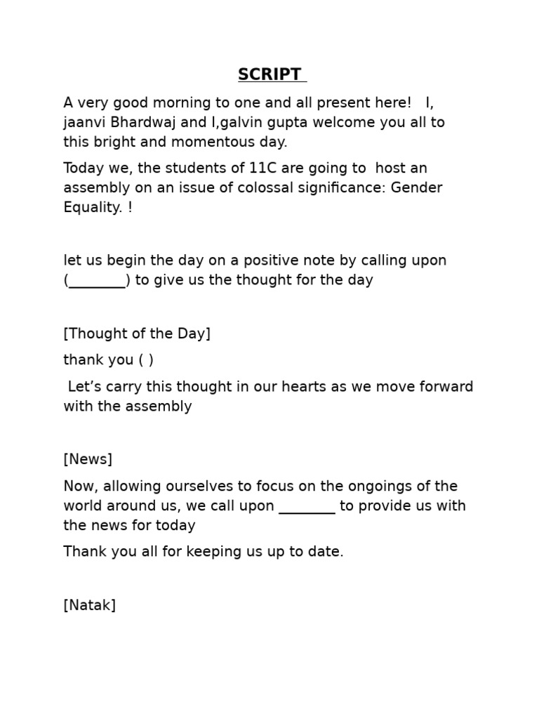 Gender Equality Assembly Script | PDF