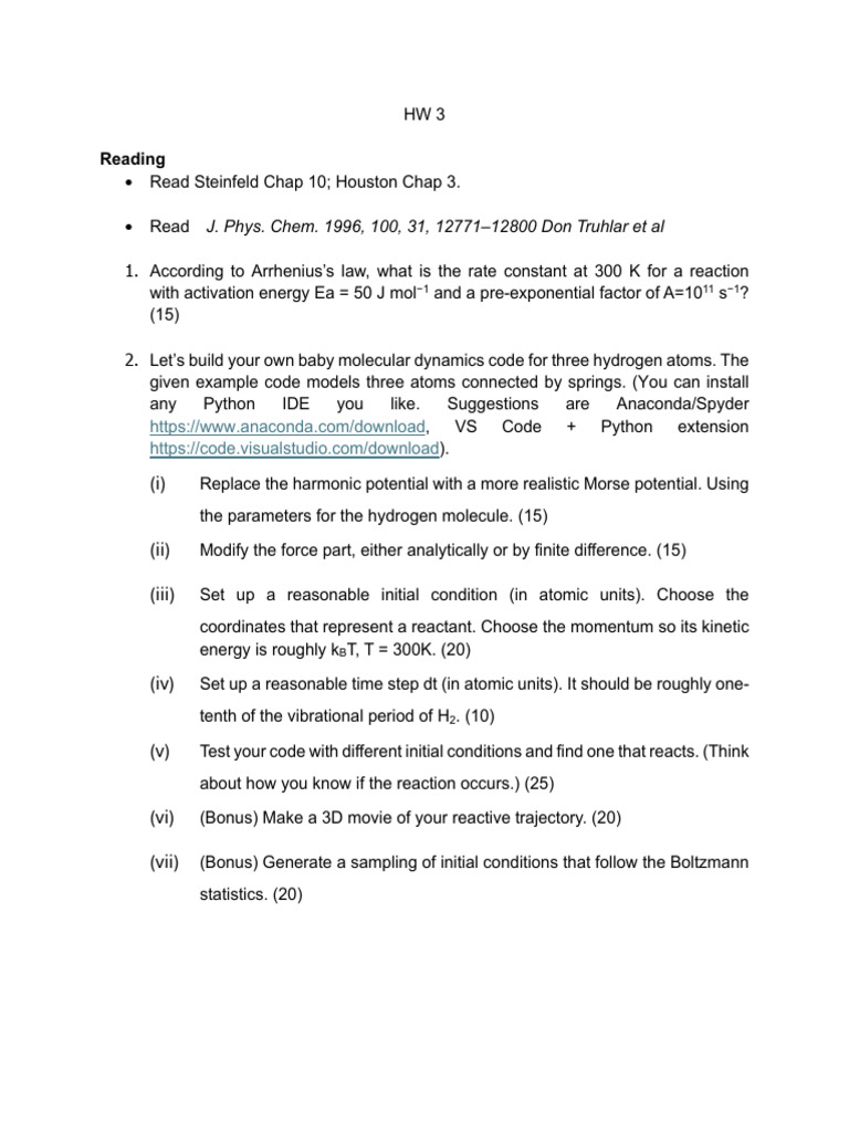 Molecular Dynamics Code for Hydrogen Atoms | PDF