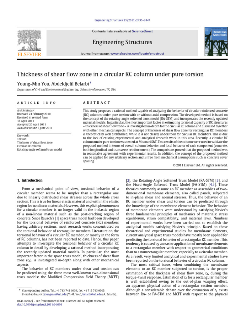 You & Belarbi (2011) - Thickness of Shear Flow Zone in A Circular RC ...