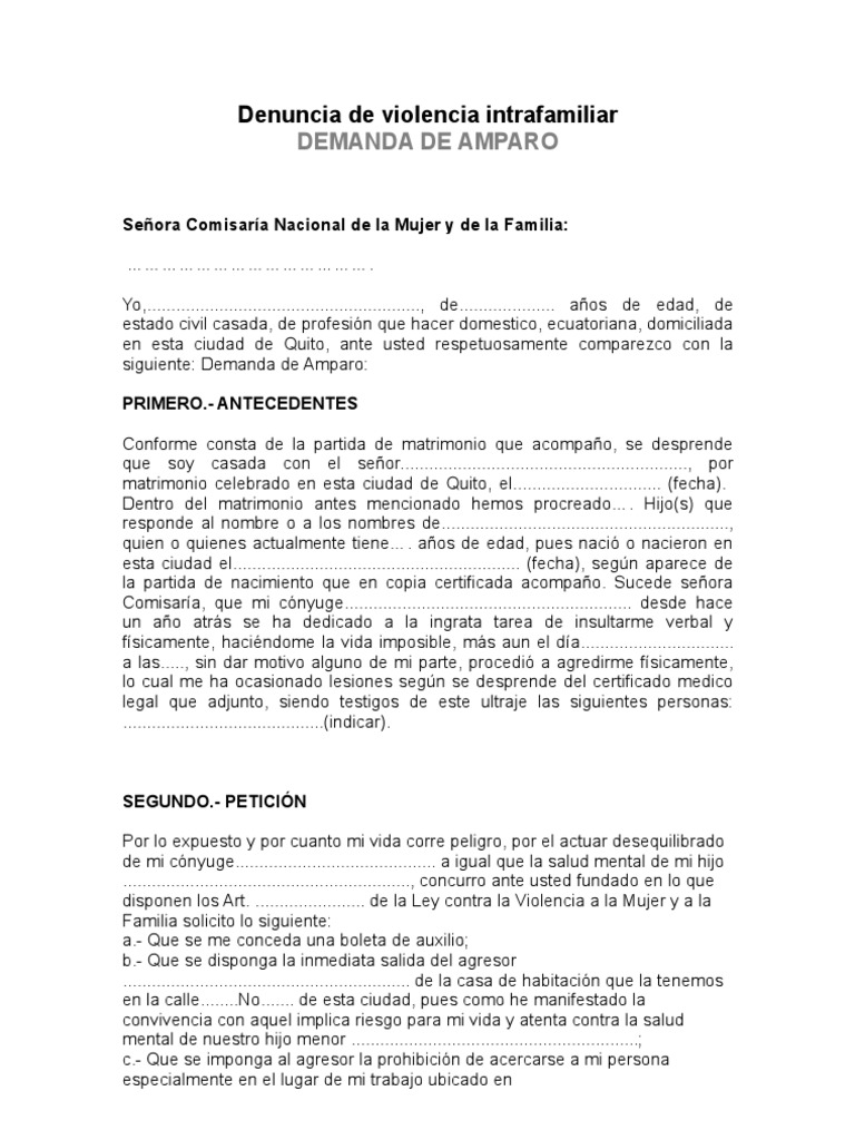 Demanda de Amparo por Violencia Intrafamiliar | PDF | La violencia ...