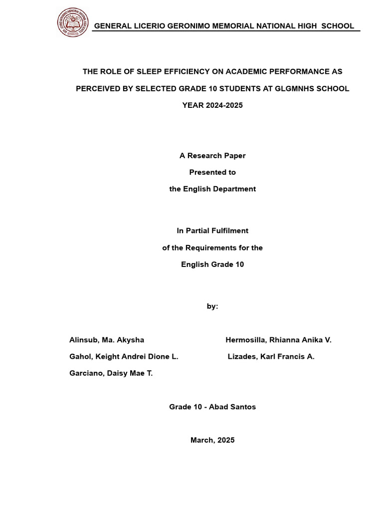 The Role of Sleep Efficiency On Academic Performance As Perceived by ...