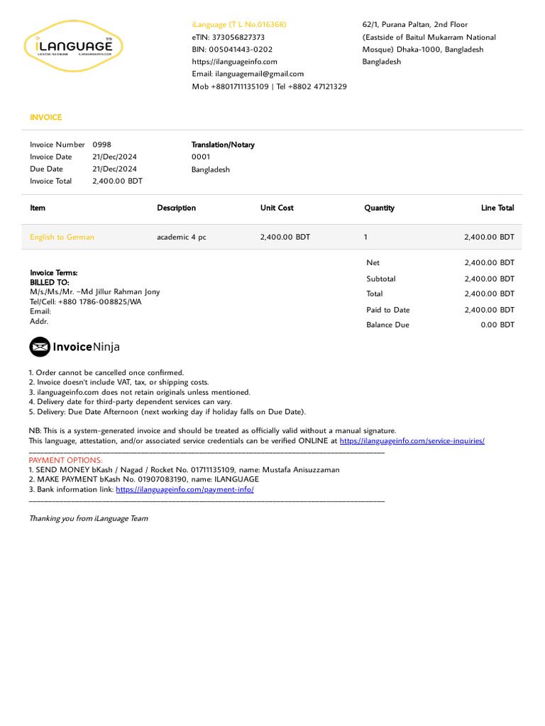 Invoice 0998 | PDF | Invoice | Government Finances