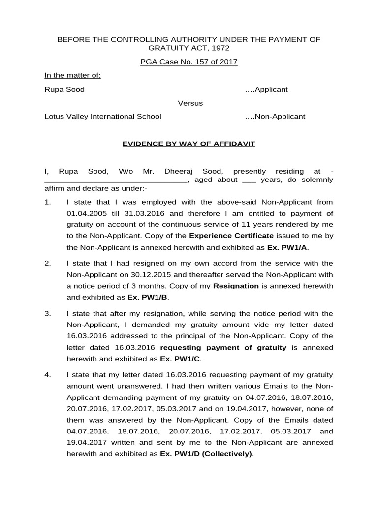 Gratuity Claim Case: Rupa Sood vs. Lotus Valley | PDF | Justice | Crime ...
