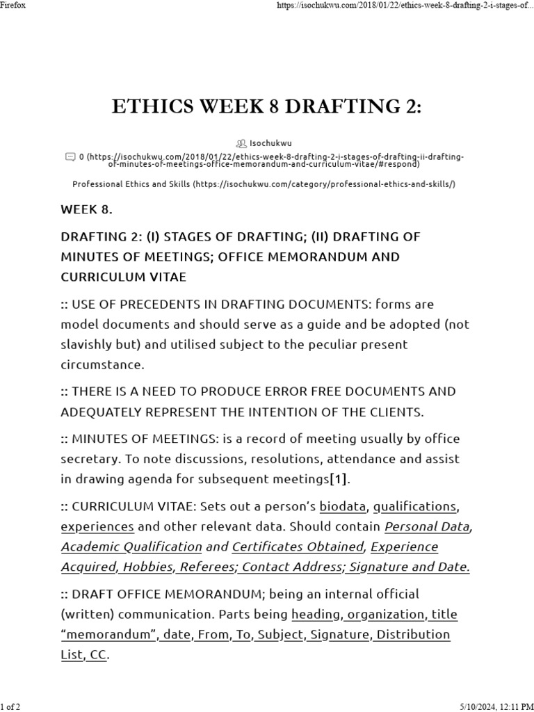 Drafting Ethics: Minutes & Memoranda | PDF