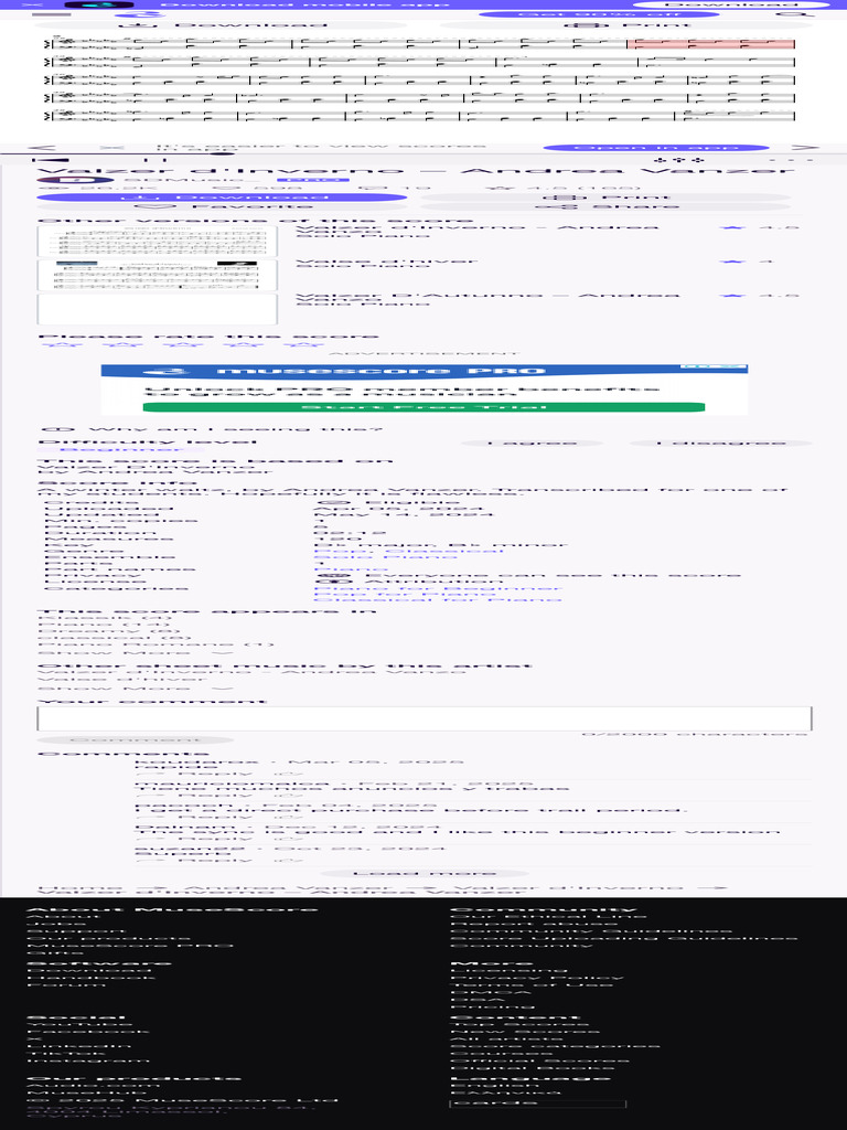 Valzer D'inverno - Andrea Vanzer Sheet Music For Piano (Solo) Easy | PDF
