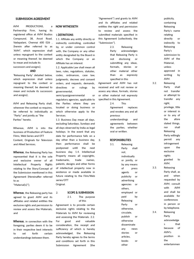 AVM Submission Form | PDF | Indemnity | Arbitration