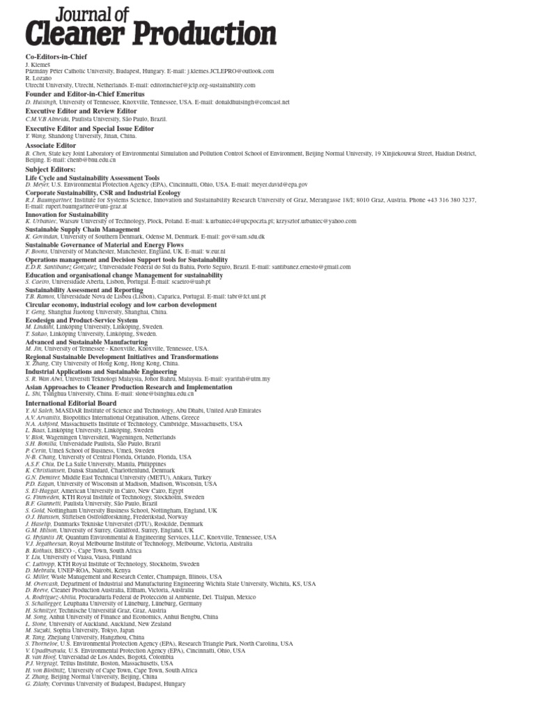 Editorial Board 2017 Journal of Cleaner Production | PDF | Natural ...