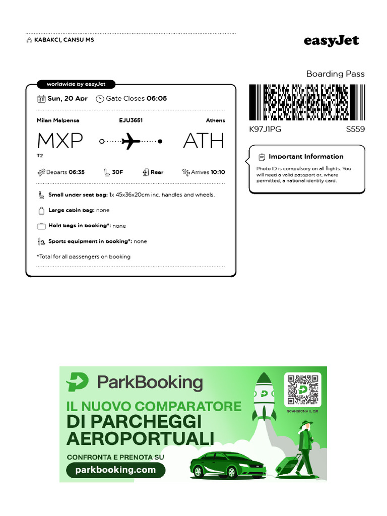 EasyJet Flight Details: MXP to ATH | PDF