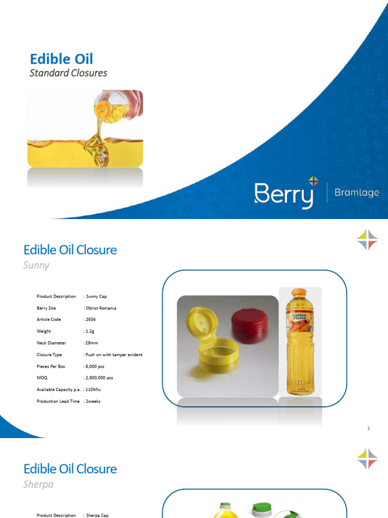 Berry Global - Standard Edible Oil Closures | PDF