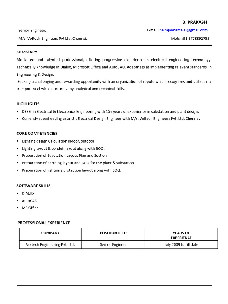 Senior Electrical Engineer Resume | PDF | Electrical Engineering ...
