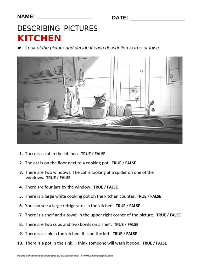 Kitchen Picture Description Activity | PDF