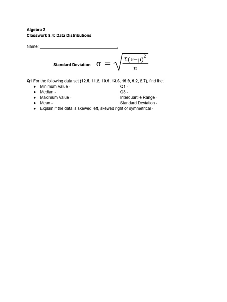 Algebra 2 Data Distribution Analysis | PDF