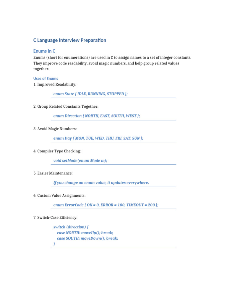 C Enums: Enhancing Code Readability | PDF