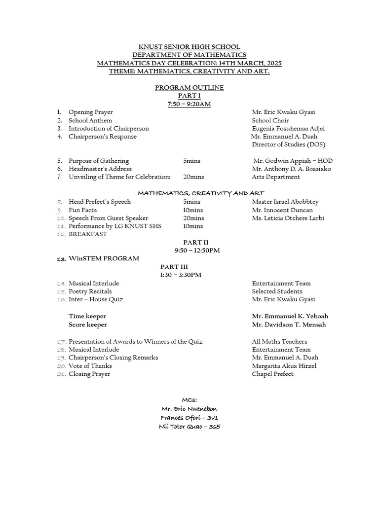 KNUST SHS Mathematics Day Celebration 2025 | PDF