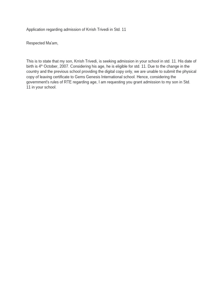 Admission Request for Krrish Trivedi | PDF