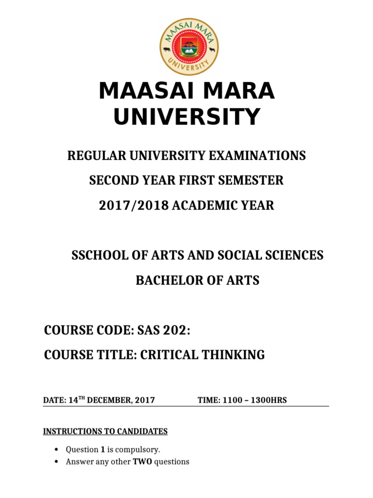 SAS 202: Critical Thinking Exam 2017 | PDF | Fallacy | Critical Thinking