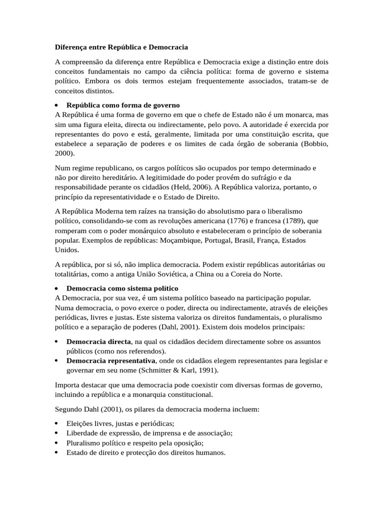 Diferença entre República e Democracia | PDF | República | Democracia