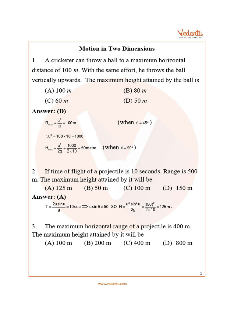 Projectile Motion Problems and Solutions | PDF | Quantity | Dynamics ...