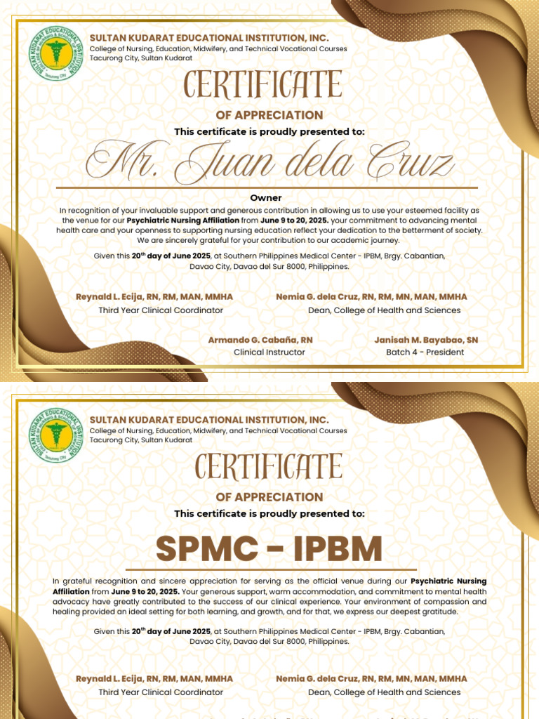 SPMC Certificate Sample | PDF | Nursing | Health Care