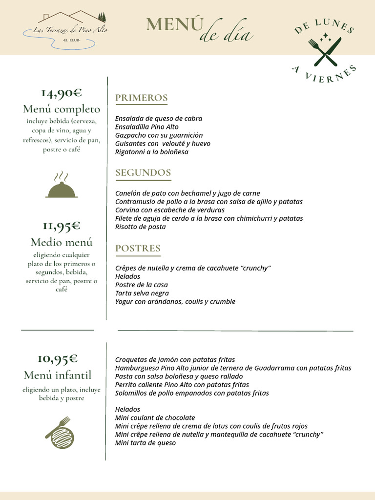 Menú del Día en Las Terrazas Pino Alto | PDF | Postres | Alimentos