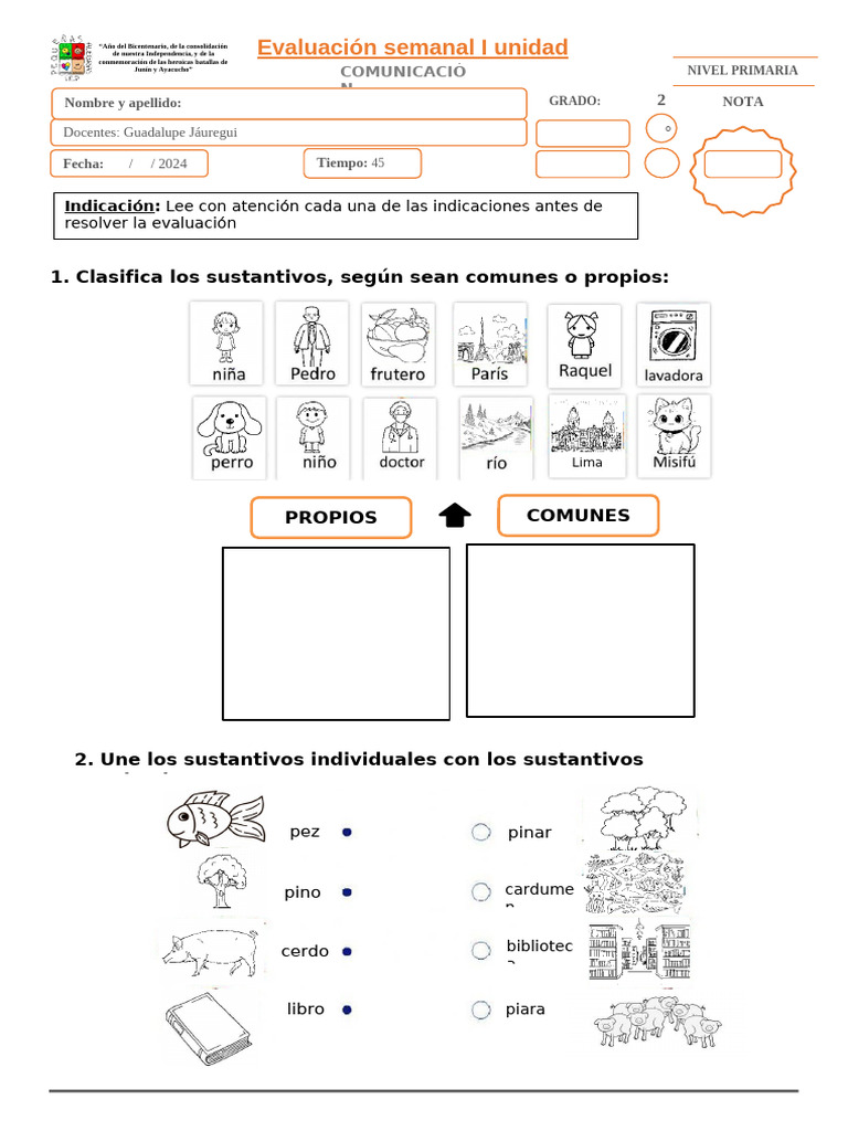 Evaluación Semanal de Sustantivos | PDF