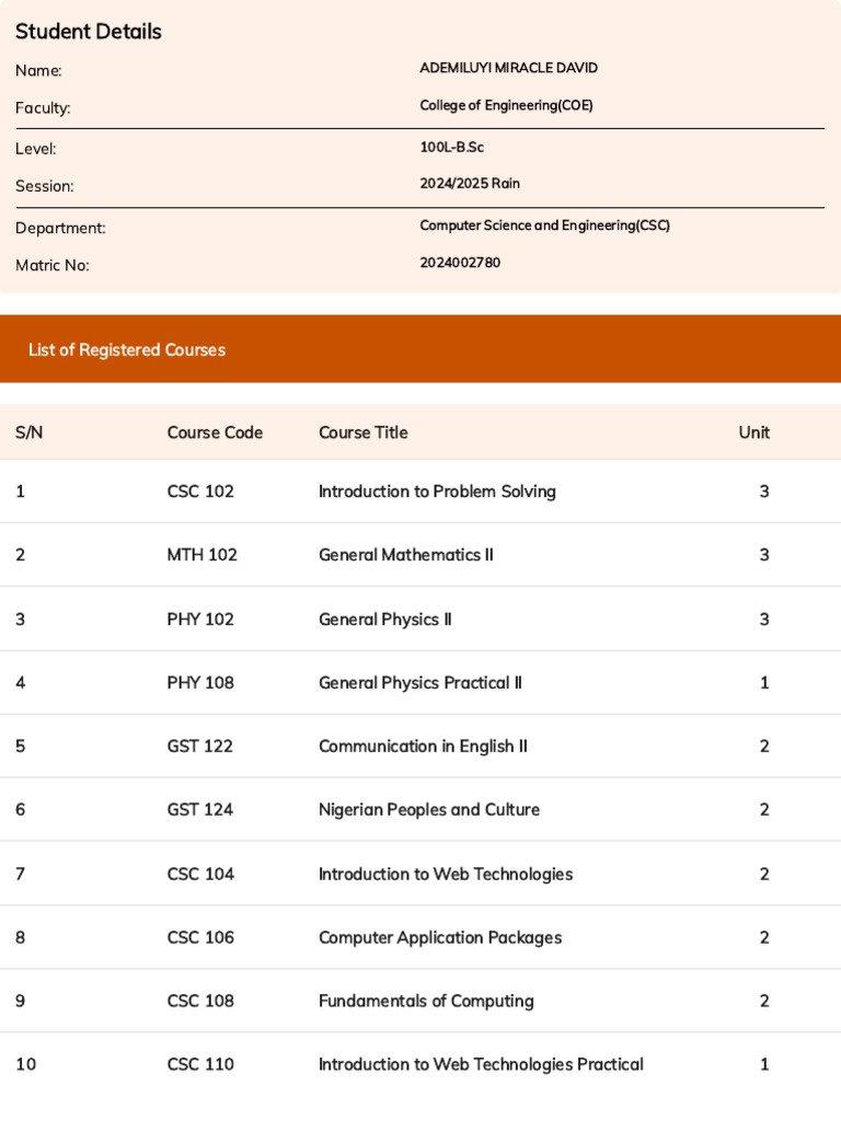 Adelakun Course Form | PDF