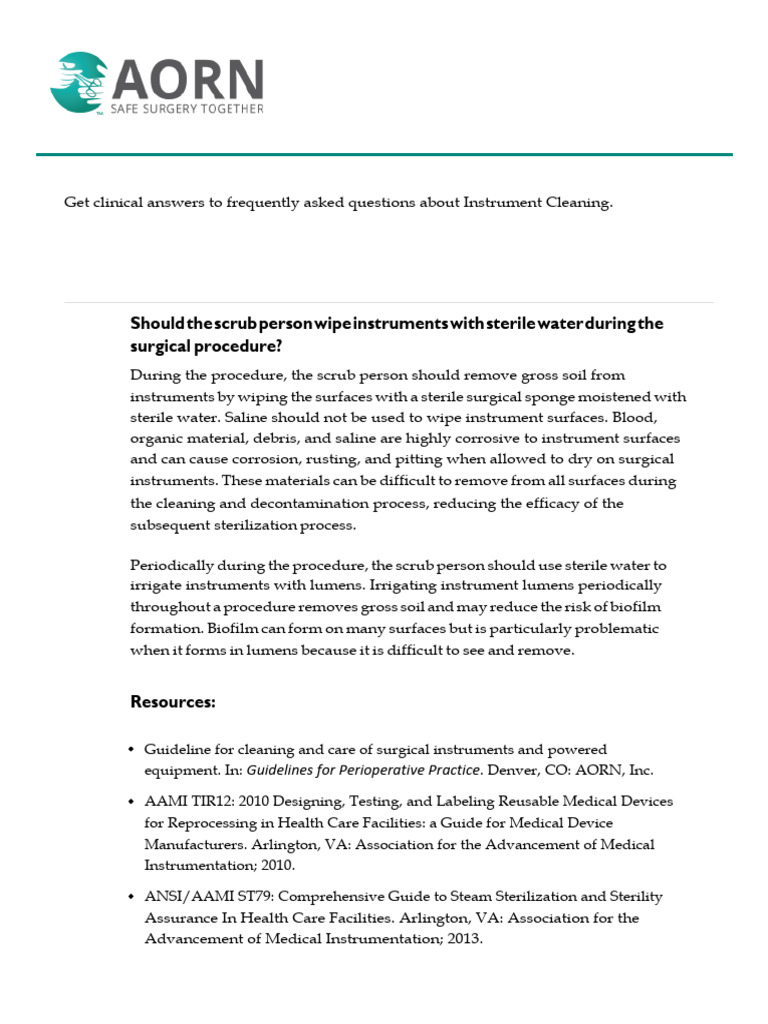 AORN Standards for Eye Instrument Cleaning | PDF | Sterilization ...