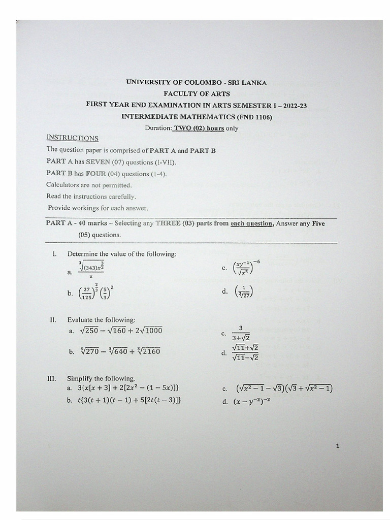 Intermediate Mathematics | PDF