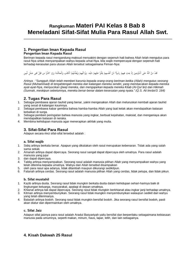 Sifat dan Tugas Para Rasul Allah | PDF