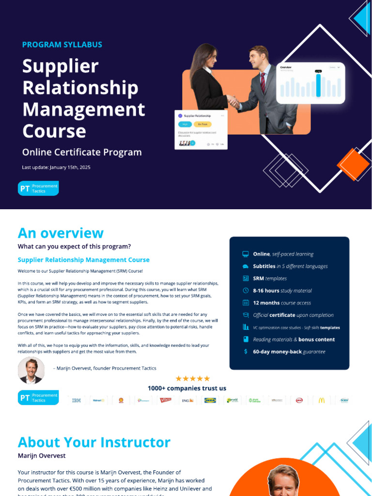 Supplier Relationship Management Course Procurement Tactics | PDF