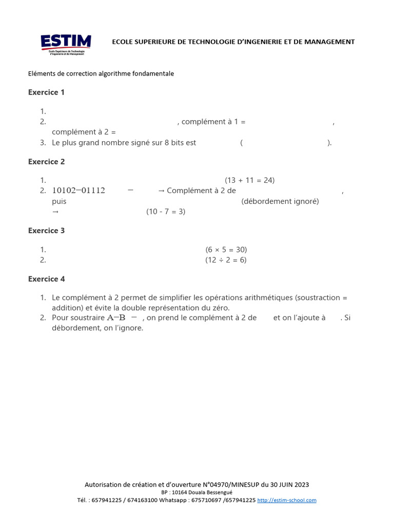 Correction d'algorithmes fondamentaux | PDF