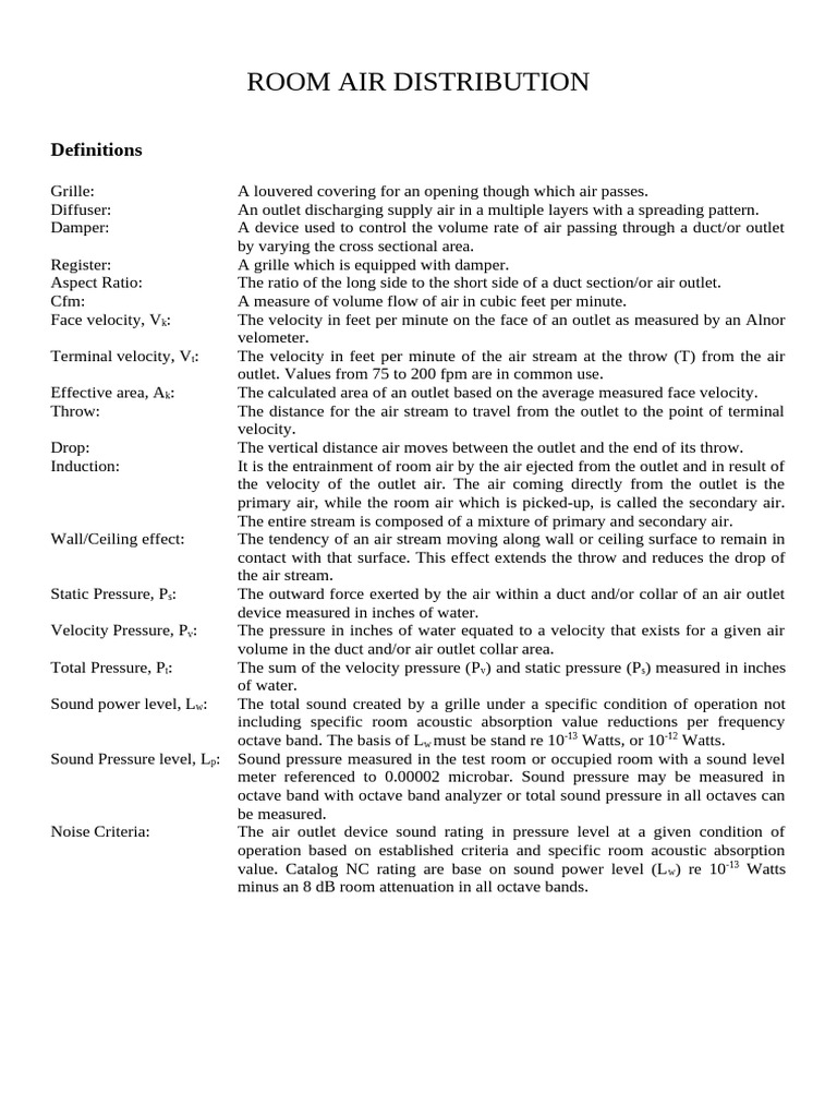 Room Air Distribution Essentials | PDF | Duct (Flow) | Classical Mechanics