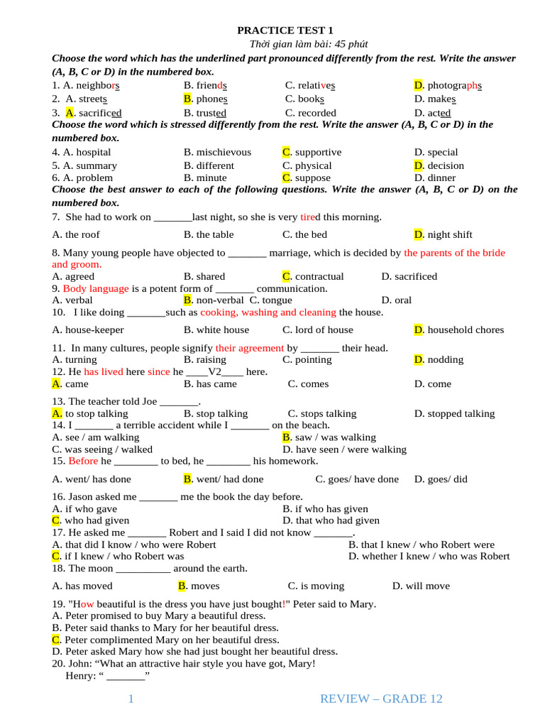 Grade 12 English Practice Test | PDF | Endangered Species | Biodegradation