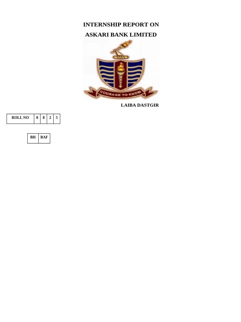 Internship Report: Askari Bank Limited | PDF | Banks | Cheque