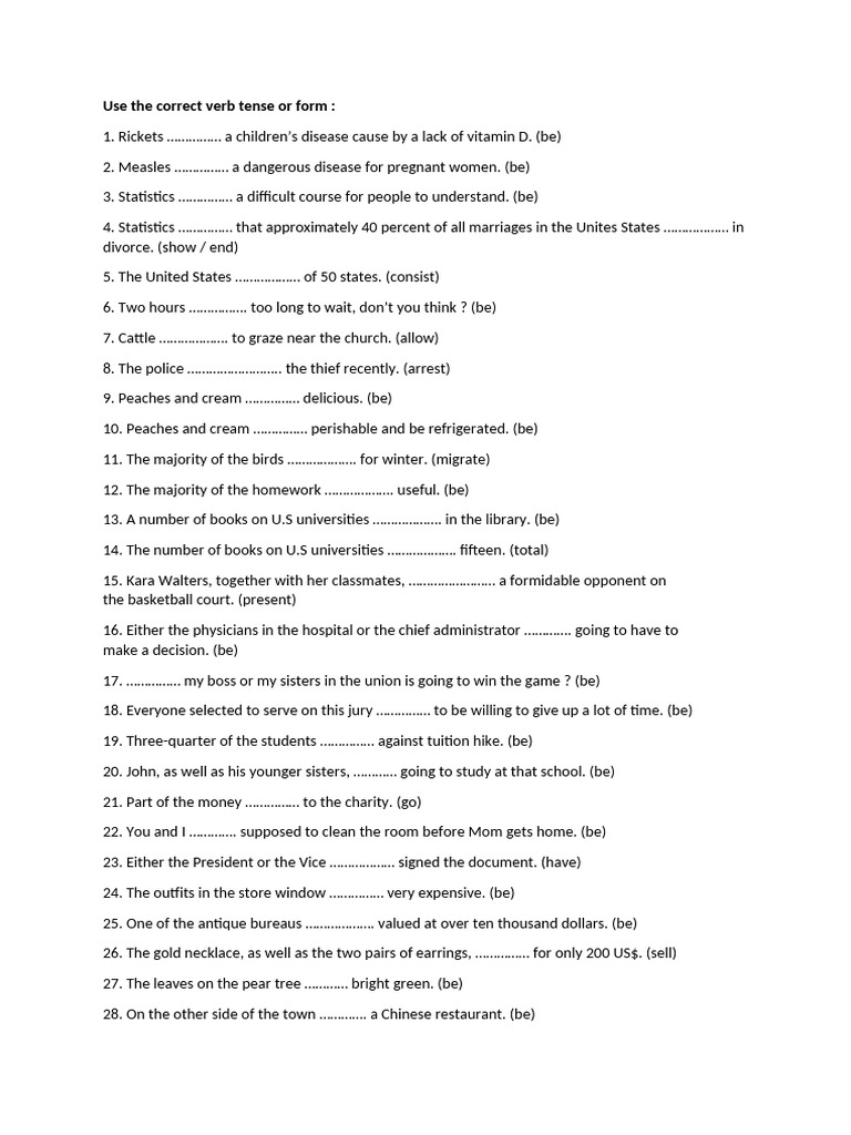 Correct Verb Tense Practice Exercises | PDF