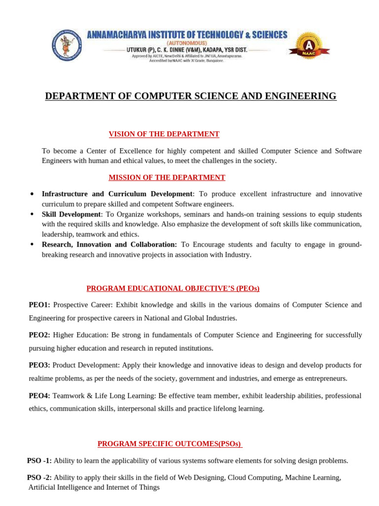 Computer Science Department Vision & Mission | PDF