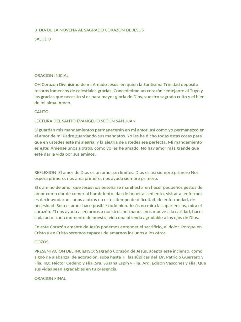 3 Dia de La Novena Al Sagrado Corazón de Jesús | PDF | Amor | Cristo ...