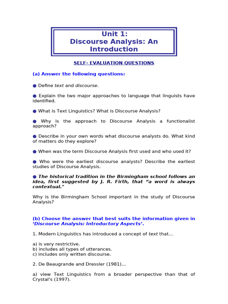Unit 1 Self-Evaluation Questions | PDF | Linguistics | Human Communication