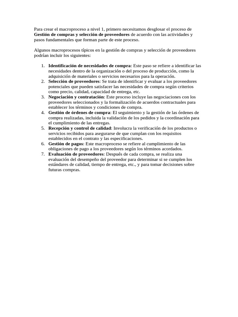 Macroproceso de Compras y Proveedores | PDF | Calidad (comercial ...