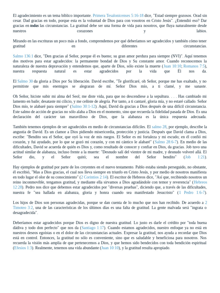 La Importancia de la Gratitud Bíblica | PDF | Salmos | Gratitud