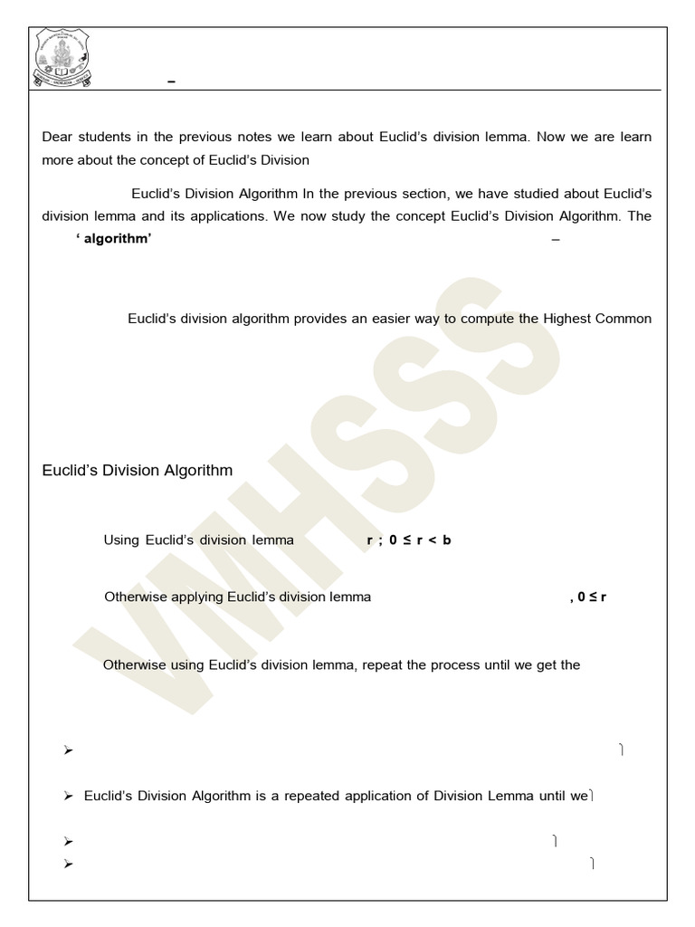 HCF Calculation Using Euclid's Algorithm | PDF | Discrete Mathematics ...