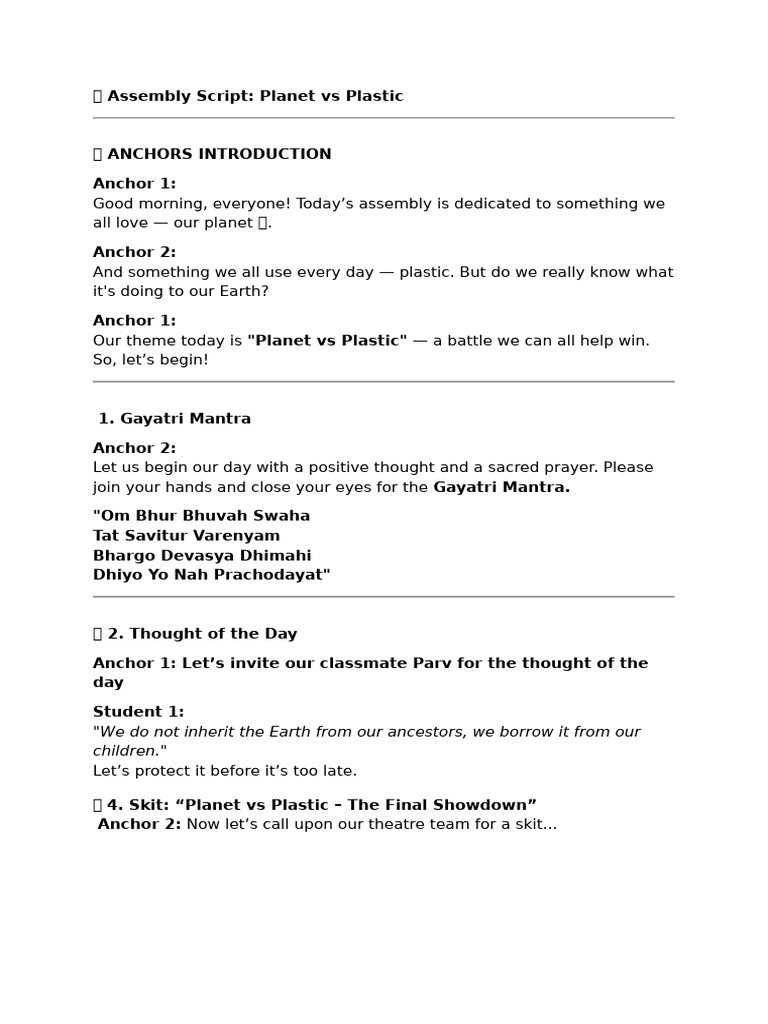 Planet vs Plastic Assembly Script | PDF | Plastic | Recycling