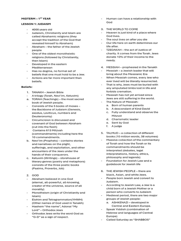 Midterm Notes - 1ST Year, 1ST Sem | PDF | Catholic Church | Jesus