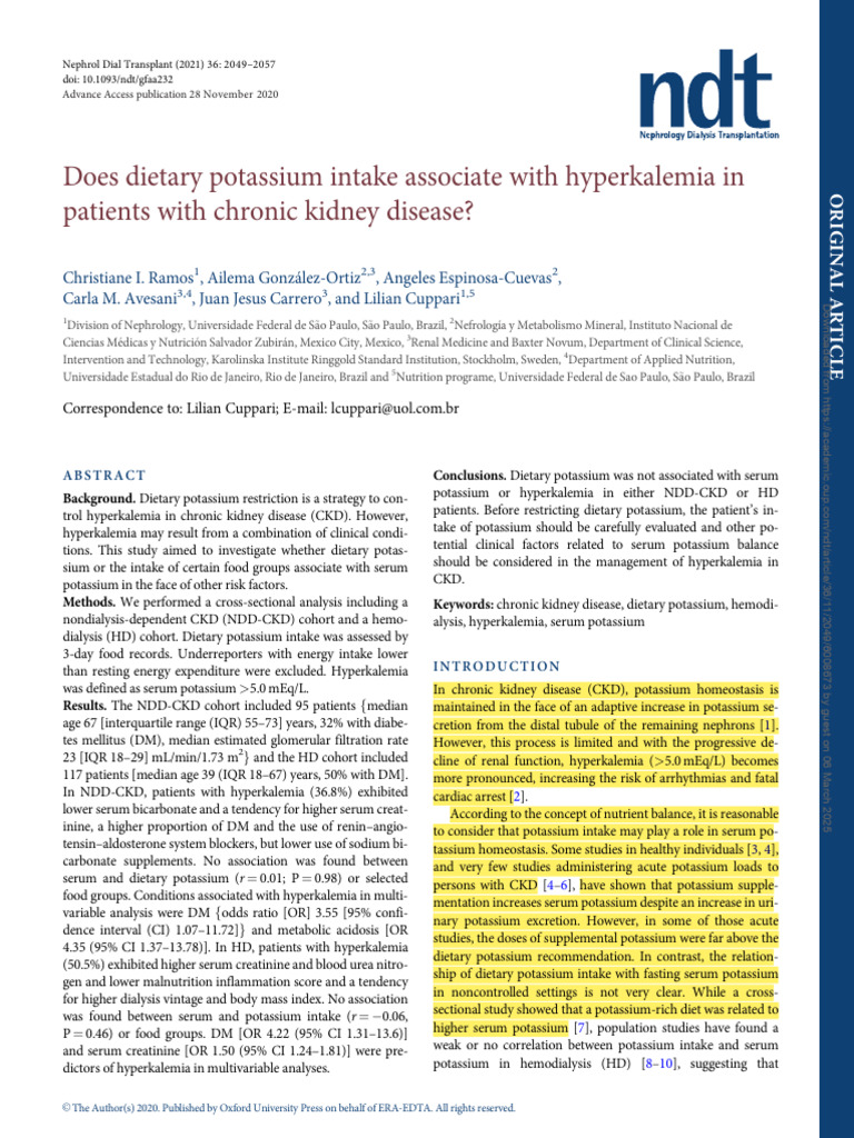 Dietary Potassium and Hyperkalemia in CKD | PDF | Chronic Kidney ...