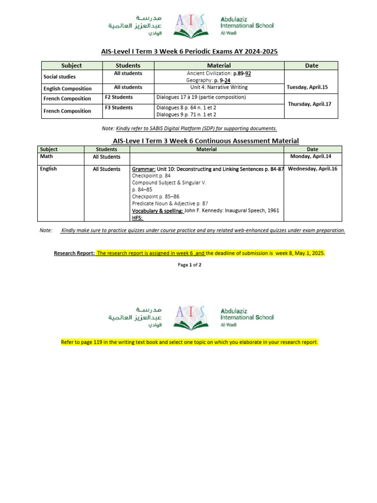 AIS-Level I Term 3 Week 6 Exams Guide | PDF | Linguistic Typology | Syntax