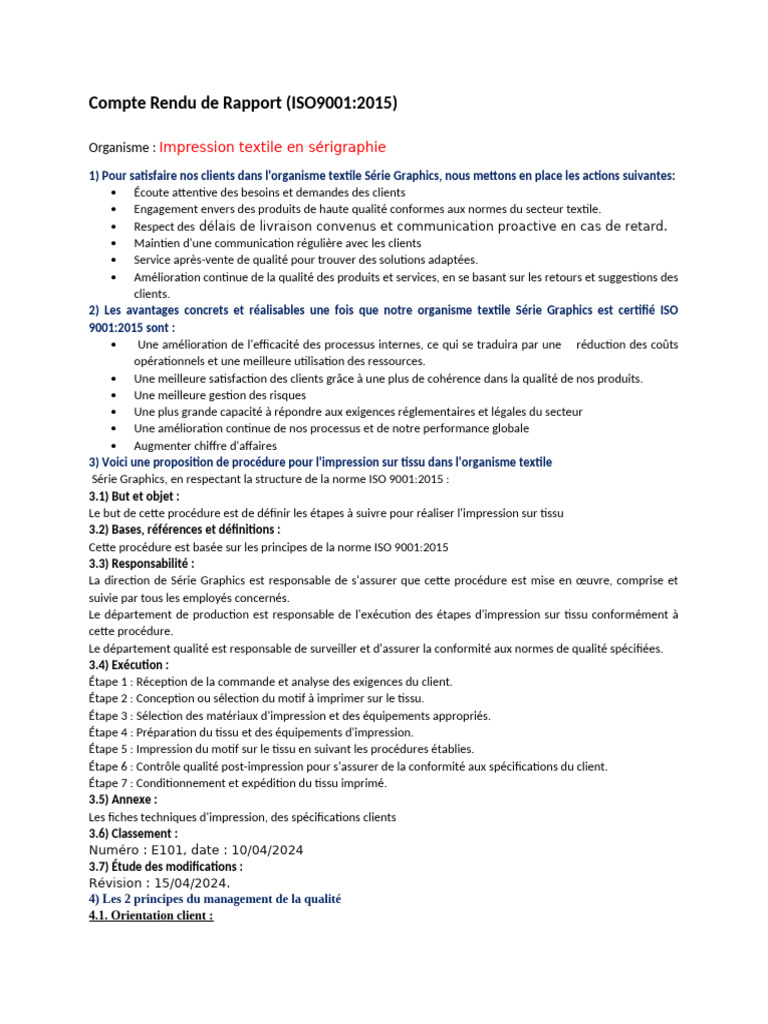 Rapport d'Audit ISO 9001:2015 | PDF | Management de la qualité | Risque