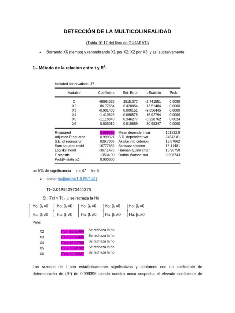 Detección de Multicolinealidad en Regresión | PDF | Econometría ...