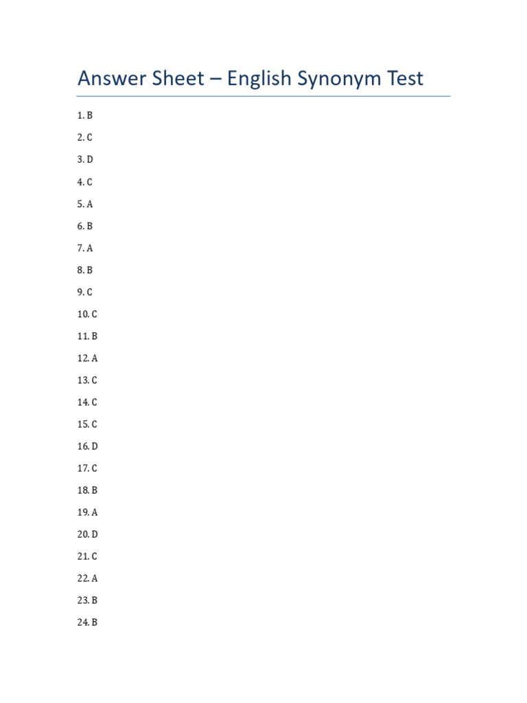 Answer Sheet English Test | PDF